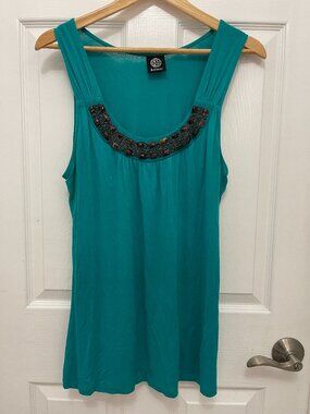 Bobeau Teal Embellished Scoop Neck Tank Top Size L